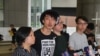 2019年6月24日民阵记者会上召集人岑子杰 （左二）， 副召集人梁颍敏 （左一） 等人先后讲话。（美国之音申华拍摄）
