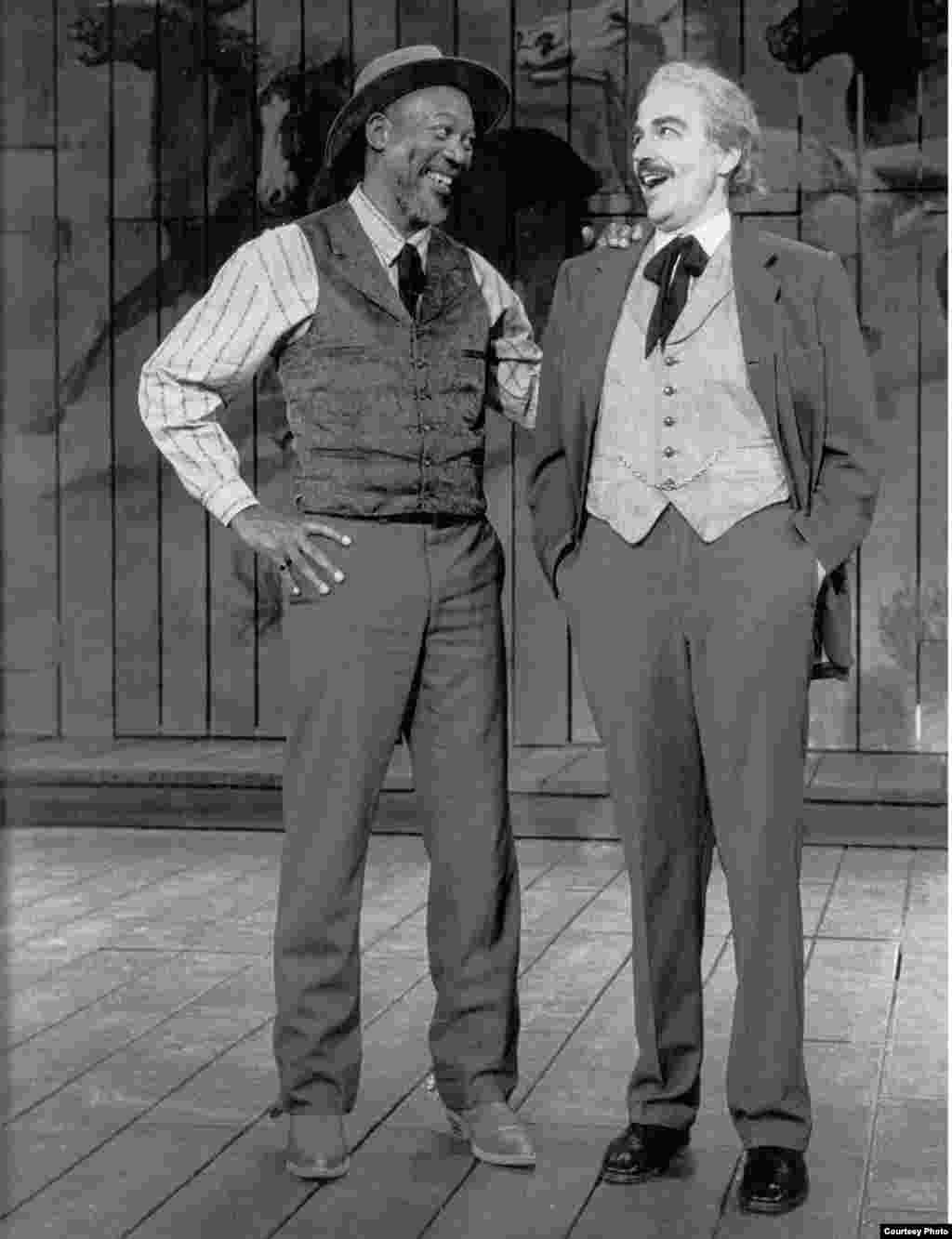 Morgan Freeman and George Guidall in the 1990 Shakespeare in the Park production of The Taming of the Shrew at the Delacorte Theater. (Photo: Martha Swope/ ©The New York Public Library)