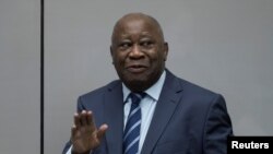 Former Ivory Coast President Laurent Gbagbo appears before the International Criminal Court in The Hague, Netherlands, Jan. 15, 2019. 