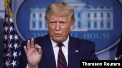 El presidente Donald Trump durante la rueda de prensa celebrada este viernes en la Casa Blanca.