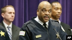 FILE - Chicago Police Department Superintendent Eddie Johnson speaks during a news conference.