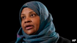 Marzieh Hashemi, a prominent American-born television anchorwoman for Iran's state television, speaks during a interview with the Associated Press in Washington, Jan. 24, 2019