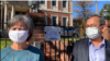 Former CNRP vice presidents Mu Sochua and Eng Chhai Eang talk to a VOA Khmer reporter outside of The Royal Embassy of Cambodia in Washington, D.C., November 2020. (Men Kimseng/VOA Khmer) 