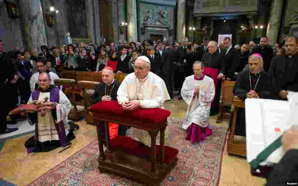 Pope Francis conducts a mass in Santa Anna church inside the Vatican, March 17, 2013.