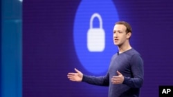 FILE - Facebook CEO Mark Zuckerberg makes the keynote speech at F8, Facebook's developer conference, May 1, 2018, in San Jose, Calif. 