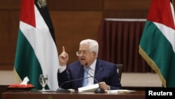 Palestinian President Mahmoud Abbas speaks during a leadership meeting in Ramallah, in the Israeli-occupied West Bank, May 19, 2020.