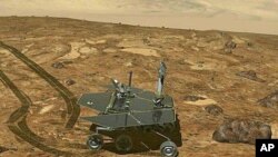 This artist's rendering provided by NASA shows a replica of the Mars Rover, Opportunity, on the surface of Mars.