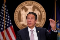 FILE - New York Governor Andrew Cuomo speaks during a daily briefing amid the coronavirus pandemic, in New York City, July 13, 2020.