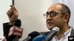 Presidential candidate Khaled Ali gives a press conference at his office in Cairo, Egypt, Jan. 17, 2018. 