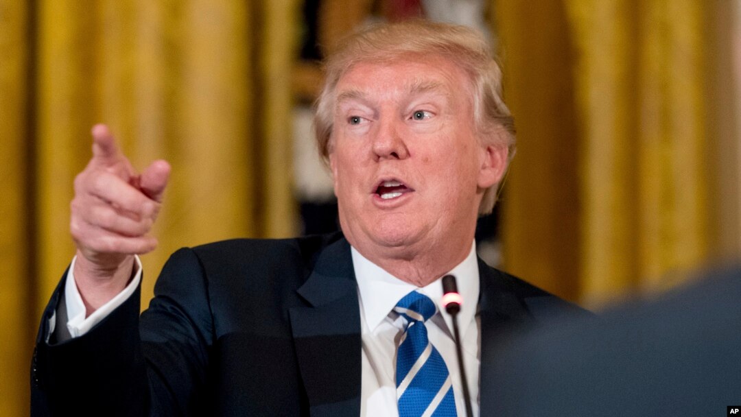 President Donald Trump speaks in the East Room of the White House in Washington during a meeting with House Republicans about a proposed health bill, March 7, 2017.