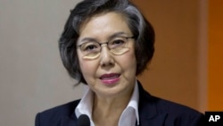 FILE - Yanghee Lee, U.N. special rapporteur on the situation of human rights in Myanmar, concludes a three-day visit, Jan. 15, 2017, to probe the situation in northern Rakhine, where an army crackdown has driven an estimated 65,000 Muslim ethnic Rohingya to flee across the border to Bangladesh in the past three months.