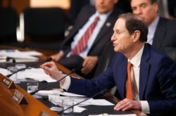 Senate Intelligence Committee member Sen. Ron Wyden, D-Ore. questions CIA Director John Brennan on Capitol Hill in Washington, Feb. 9, 2016.