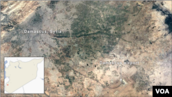 Map of Damascus Syria, showing Damascus airport.