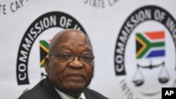 Former South Africa President Jacob Zuma appears before a commission probing allegations of corruption during his tenure as the country's leader as president from 2009 until 2018, in Johannesburg, July 15, 2019. 
