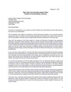 Iranian Dissidents' Feb. 1, 2021 Open Letter to President Biden
