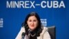 Johana Tablada, subdirectora de asuntos estadounidenses de Cuba, se dirige a los medios de comunicación en La Habana, Cuba, el 15 de abril de 2024. 