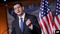 House Speaker Paul Ryan of Wis. meets with reporters on Capitol Hill in Washington, Feb. 16, 2017.