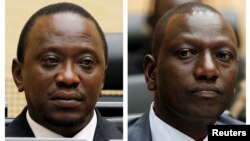 An April 2011 Combination picture shows Kenya's Uhuru Kenyatta, who was finance minister, and William Ruto, former Higher Education Minister at the International Criminal Court (ICC) in The Hague.