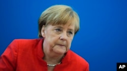 La chancelière Angela Merkel au siège de son parti à Berlin, le 18 juin 2018.