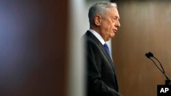 Defense Secretary Jim Mattis speaks about the the Trump administration's National Defense Strategy during a speech in Washington, Jan. 19, 2018.