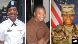 Soldados americanos mortos em ataque de drone a base americana na Jordânia: Kennedy Sanders (esq), William Jerome Rivers (centro) e. Breonna Alexsondria Moffett (dir)