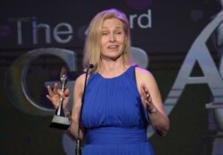 FILE - Mary Louise Kelly accepts the award for best reporter/correspondent/host — noncommercial for "All Things Considered" on NPR at the 43rd annual Gracie Awards, May 22, 2018, in Beverly Hills, Calif.
