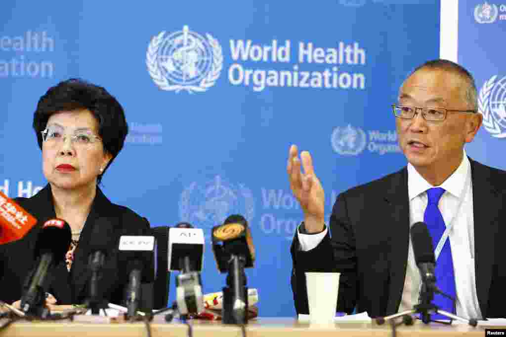 World Health Organization (WHO) Director-General Margaret Chan sits next to Keiji Fukuda, WHO's Assistant Director-General for health security after an emergency meeting. The WHO announced that West Africa's epidemic of Ebola is an "extraordinary event" and now constitutes an international health risk, in Geneva, Aug. 8, 2014.