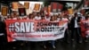 Protesters call on Indonesian President Joko Widodo to inaugurate General Budi Gunawan, who was last month named a corruption suspect, as national police chief during a march in Jakarta, Feb. 11, 2015.