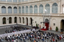 Pope Francis holds the weekly general audience while coronavirus disease restrictions are eased at the Vatican, May 12, 2021.