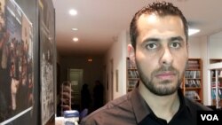 Abdulrahman Almawwas, vice-president of the Syrian White Helmets voluntary rescue force, in Paris., Feb. 13, 2018. (L.Bryant/VOA)