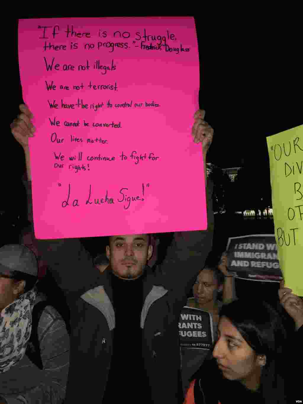 Demonstrators gathered near the White House in Washington, D.C., to protest the election of Donald Trump to the office of president, Nov. 10, 2016. (Jesusemen Oni/VOA)