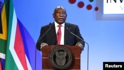 Cyril Ramaphosa lors de l'ouverture de la 5e conférence sur l'investissement.