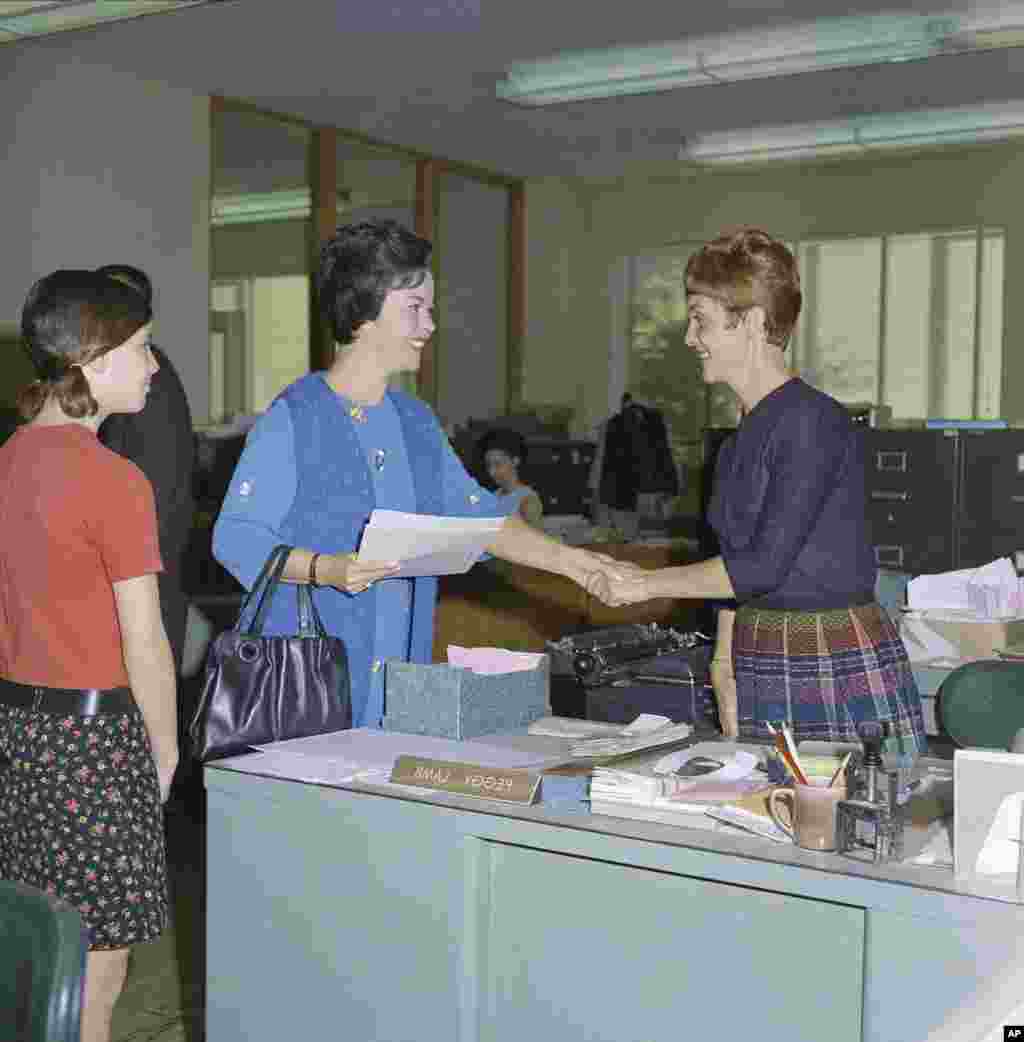 Shirley Temple Black, shown shaking hands of supporters for her candidacy for Congress, shown in 1967 in California.