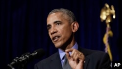 Presiden AS Barack Obama dalam konferensi pers di Vientiane, Laos (8/9). (AP/Carolyn Kaster)