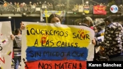 Manifestaciones pacíficas en el día número 15 del paro nacional en Colombia. Portal del Norte, en Bogotá, Colombia, el miércoles 12 de mayo de 2021. [Foto: VOA/Karen Sáncehz]