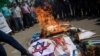 Palestinians protest in Gaza City against the UAE and Bahraini normalization agreement with Israel, Sept. 15, 2020. 