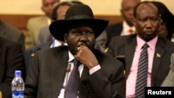A spokesman for South Sudanese President Salva Kiir, shown here at a regional summit on South Sudan in Addis Ababa, says no journalists have been questioned by National Security. 