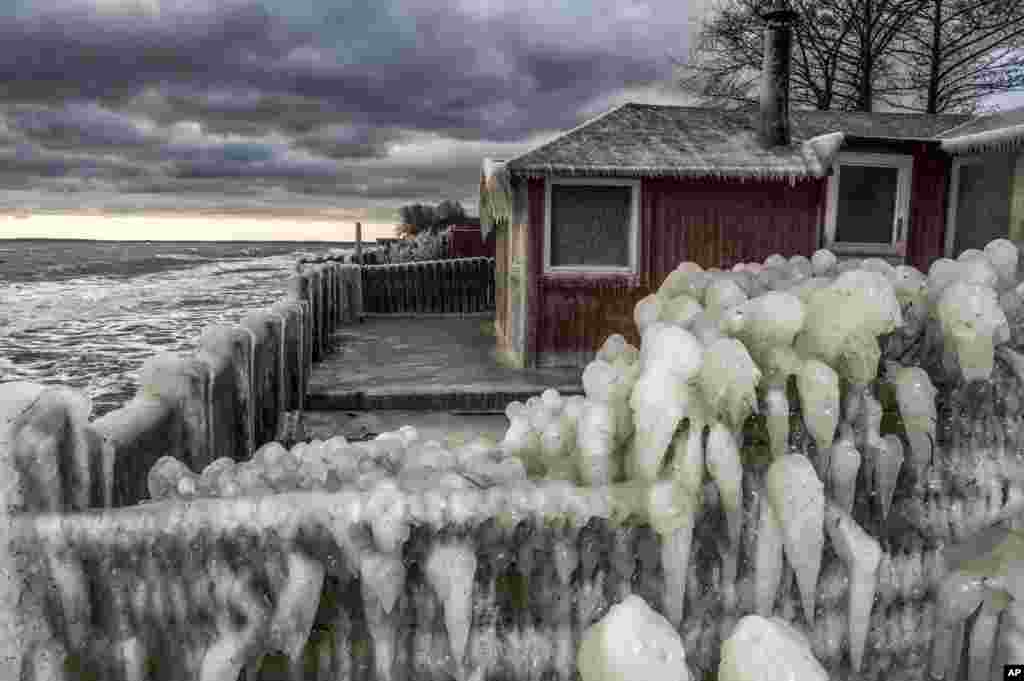Ice formations are seen at the beach near Fakse Ladeplads, south of Copenhagen, Denmark. Daytime temperatures in the area are between zero and -4º C.