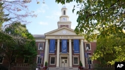 FILE - The John W Long Hall administration building on the campus of Lycoming College in Williamsport, Pa, Oct. 31, 2020.