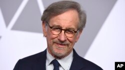 FILE - Steven Spielberg arrives at the 90th Academy Awards Nominees Luncheon at The Beverly Hilton hotel in Beverly Hills, California, Feb. 5, 2018.
