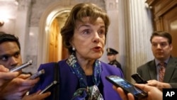 Senate Intelligence Committee Chair Sen. Dianne Feinstein, D-Calif., addressing media, Capitol Hill, Washington, March 11, 2014.