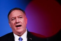 U.S. Secretary of State Mike Pompeo speaks during a news conference during a NATO Foreign Ministers meeting at the NATO headquarters in Brussels, Nov. 20, 2019.
