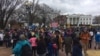 “Water protectors” rallied after their march outside the White House to speak out against the administration’s decision to continue construction of the Dakota Access Pipeline (E. Sarai/VOA)
