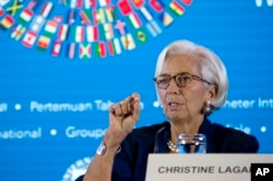 Managing Director of International Monetary Fund (IMF) Christine Lagarde talks during a press conference ahead of the annual meetings of the IMF and World Bank in Bali, Indonesia, Oct. 11, 2018.