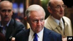 Senate Armed Services Committee member Sen. Jeff Sessions, R-Ala., arrives at Trump Tower, Nov. 15, 2016, in New York. 