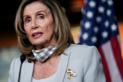 FILE - U.S. House Speaker Nancy Pelosi (D-CA) speaks during her weekly news conference on Capitol Hill in Washington.