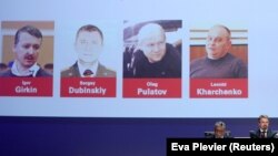 NETHERLANDS -- Russian nationals Igor Girkin, Sergey Dubinskiy and Oleg Pulatov, as well as Ukrainian Leonid Kharchenko, accused of downing of flight MH17 as presented by JIT