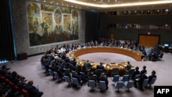 Members of the United Nations Security Council gather for a meeting on North Korea, Sept. 27, 2018, at the United Nations in New York.