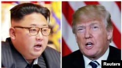 FILE - A combination photo shows North Korean leader Kim Jong Un in Pyongyang, North Korea, and U.S. President Donald Trump in Palm Beach, Florida.
