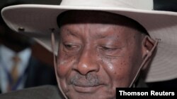 FILE Uganda's President Yoweri Museveni arrives for the opening of the 33rd Ordinary Session of the Assembly of the Heads of State and the Government of the African Union in Addis Ababa, Ethiopia, Feb. 9, 2020.
